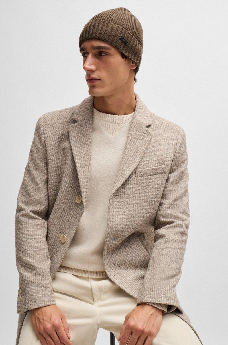 Hugo Boss Gorro De Punto De Canalé En Lana Merina