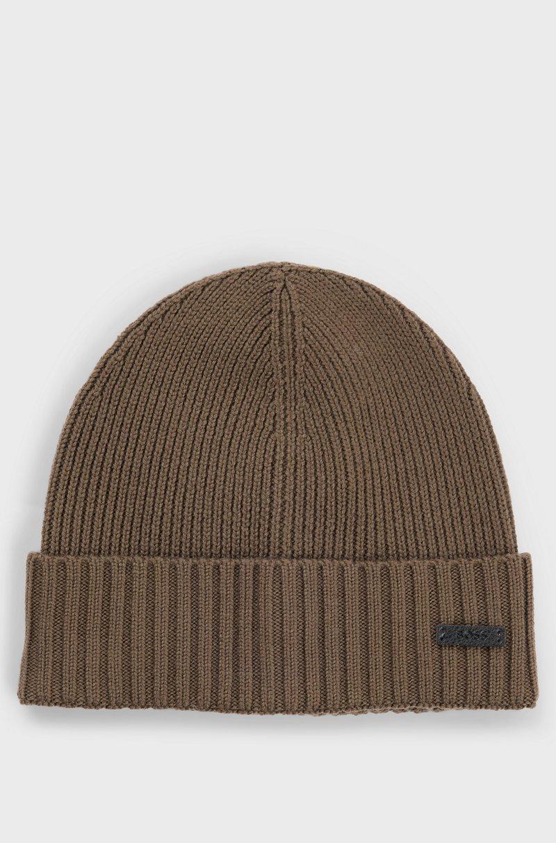 Hugo Boss Gorro de punto de canalé en lana merina