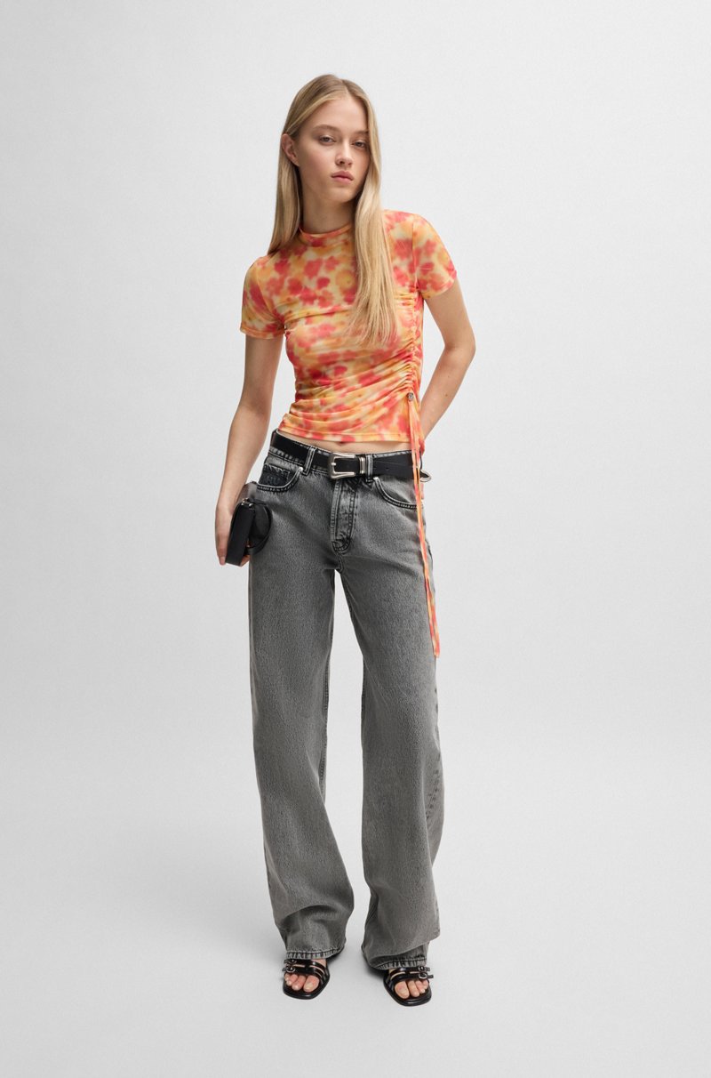 Hugo Boss Jeans Straight Fit De Denim Rígido Gris