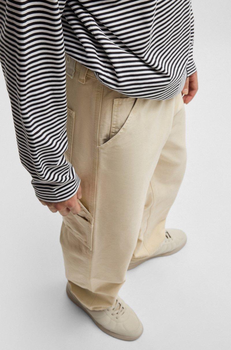 Hugo Boss Pantalones Baggy Fit De Lona De Algodón