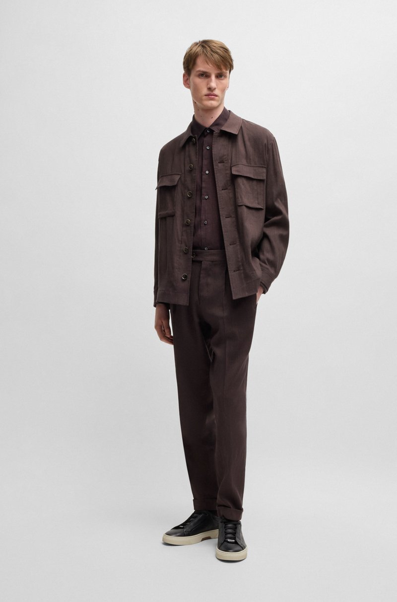 Hugo Boss Pantalones De Pinzas En Lino Y Lana