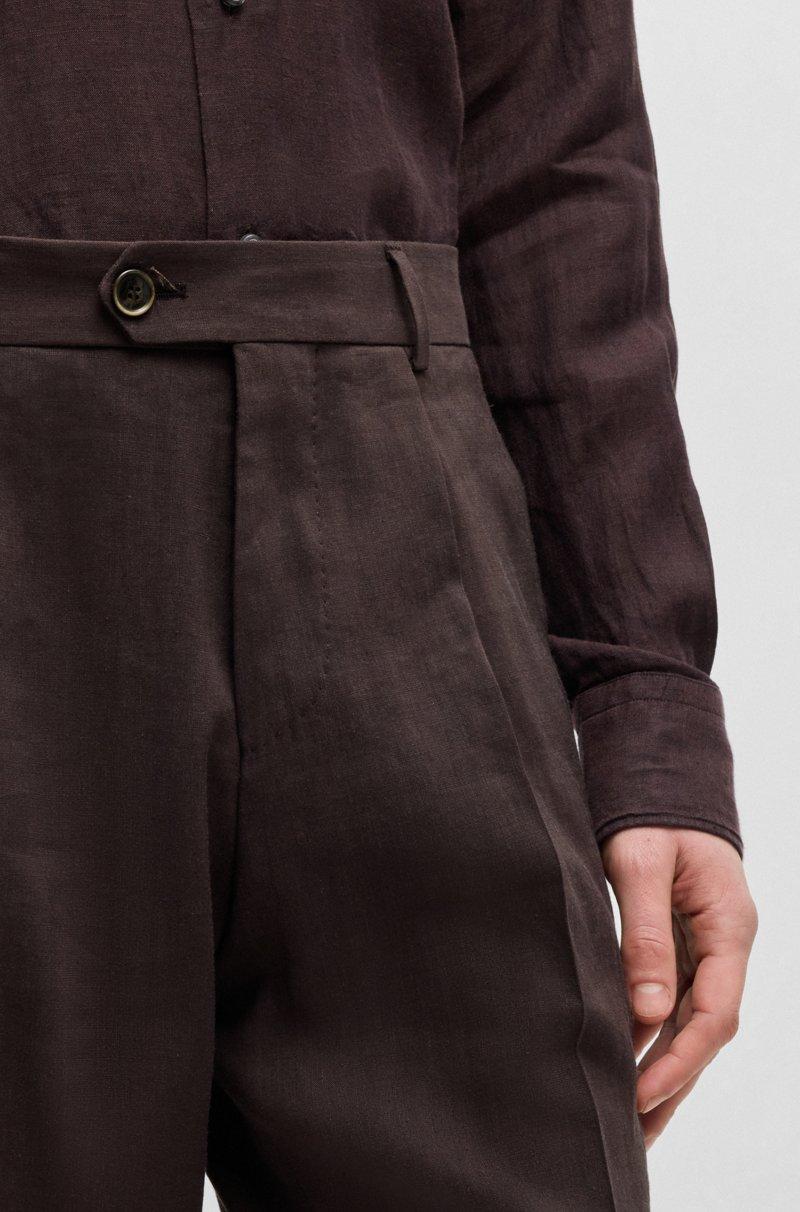 Hugo Boss Pantalones De Pinzas En Lino Y Lana