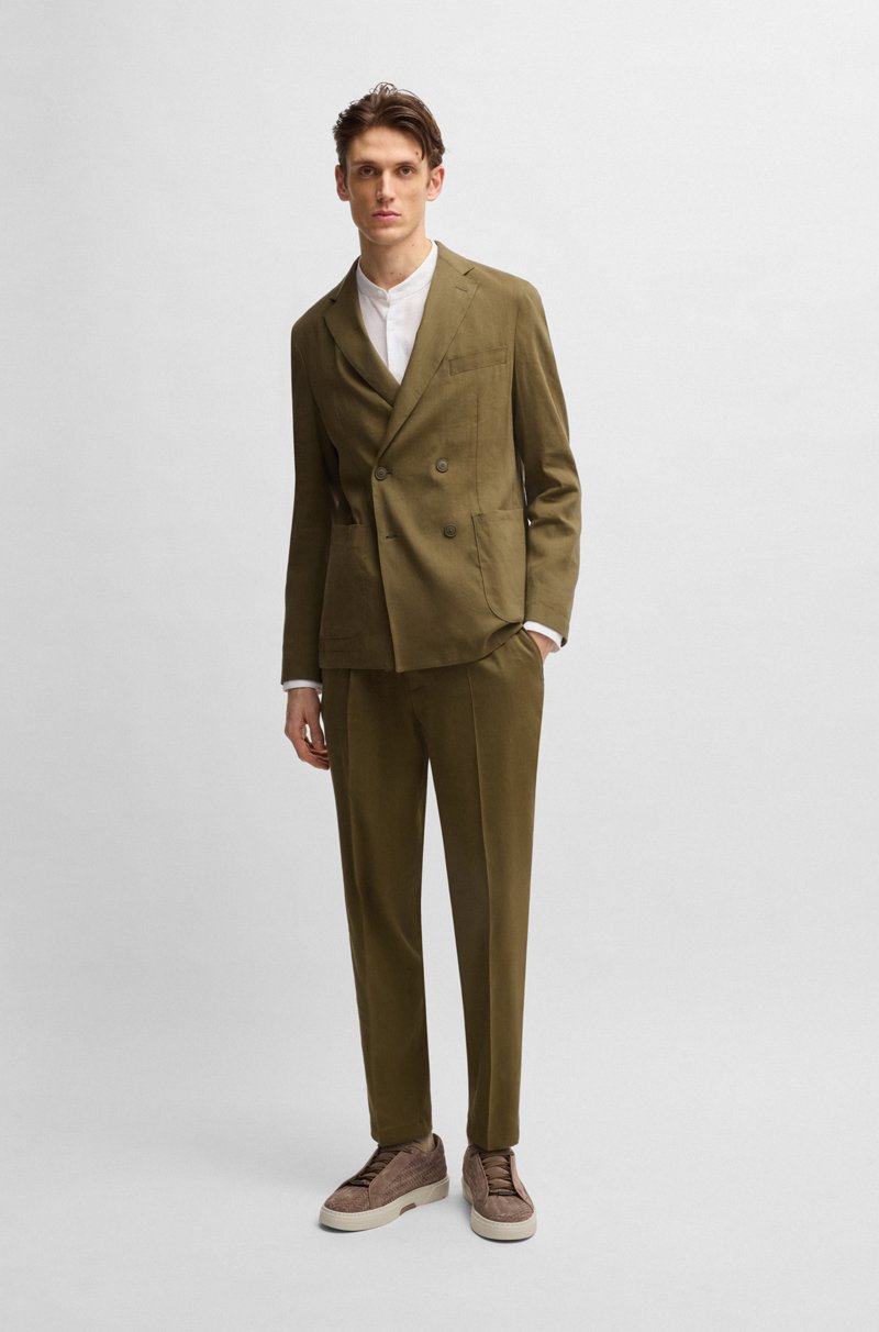 Hugo Boss Pantalones Tapered Fit En Mezcla De Lino