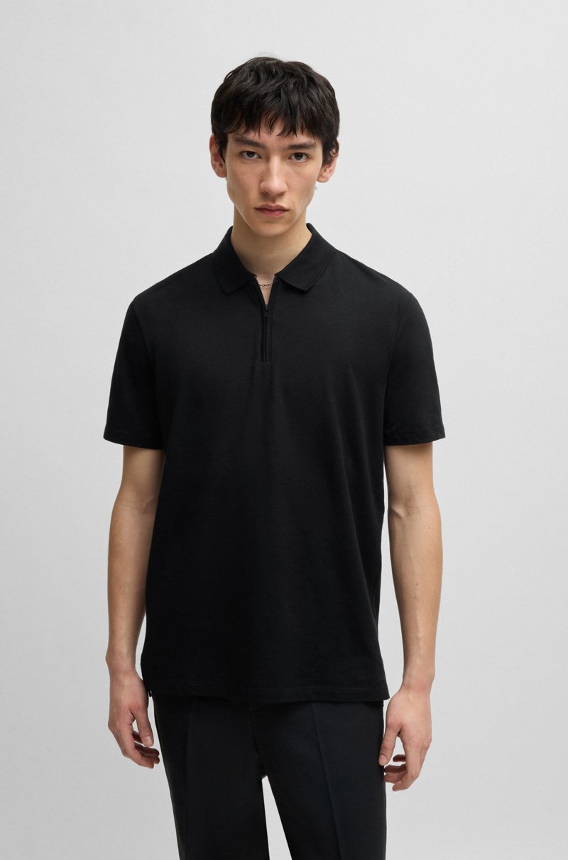 Hugo Boss Polo de punto flameado con cremallera