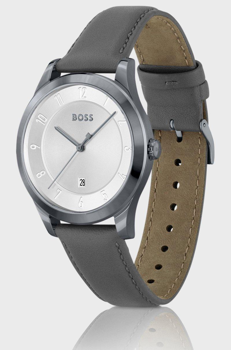 Hugo Boss Reloj Chapado En Gris Con Correa De Piel