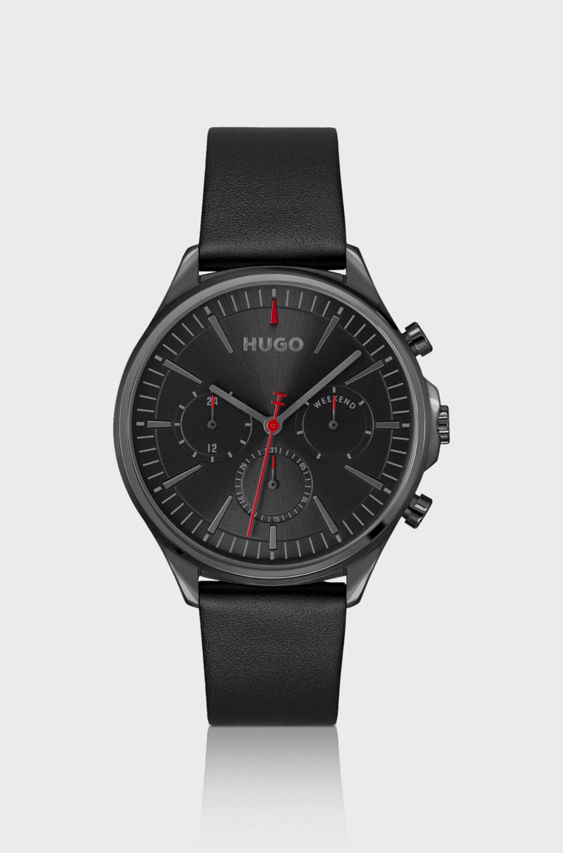 Hugo Boss Reloj chapado en gris con correa de piel