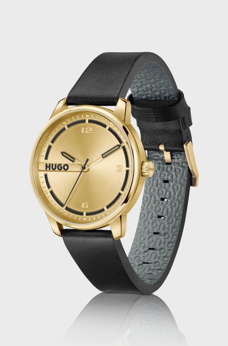 Hugo Boss Reloj Dorado Con Correa De Piel Negra