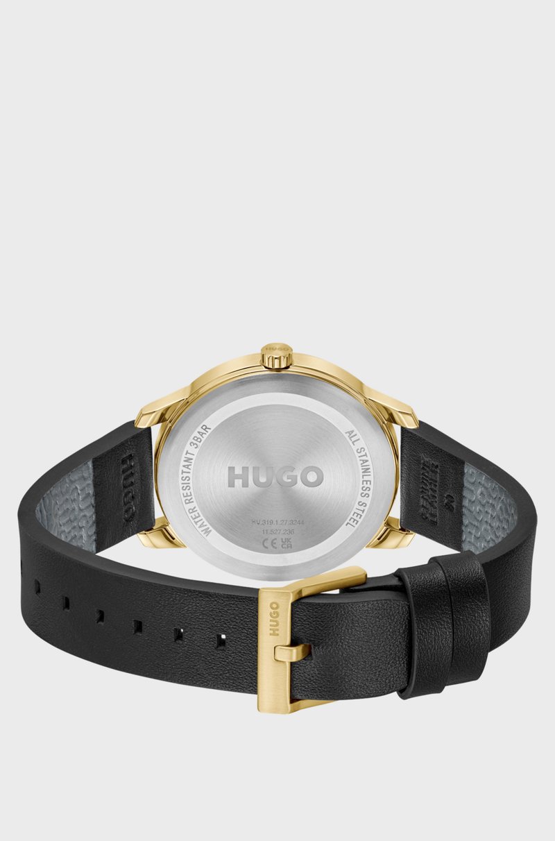 Hugo Boss Reloj Dorado Con Correa De Piel Negra