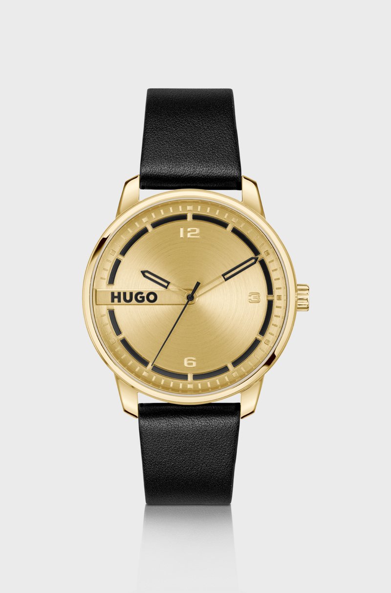 Hugo Boss Reloj dorado con correa de piel negra