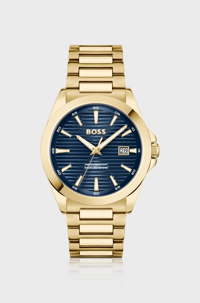 Hugo Boss Reloj dorado con esfera azul estriada