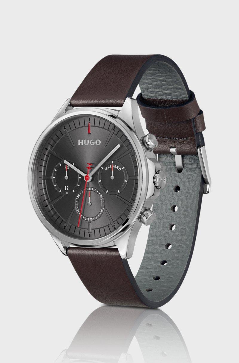 Hugo Boss Reloj Plateado Con Correa De Piel Marrón