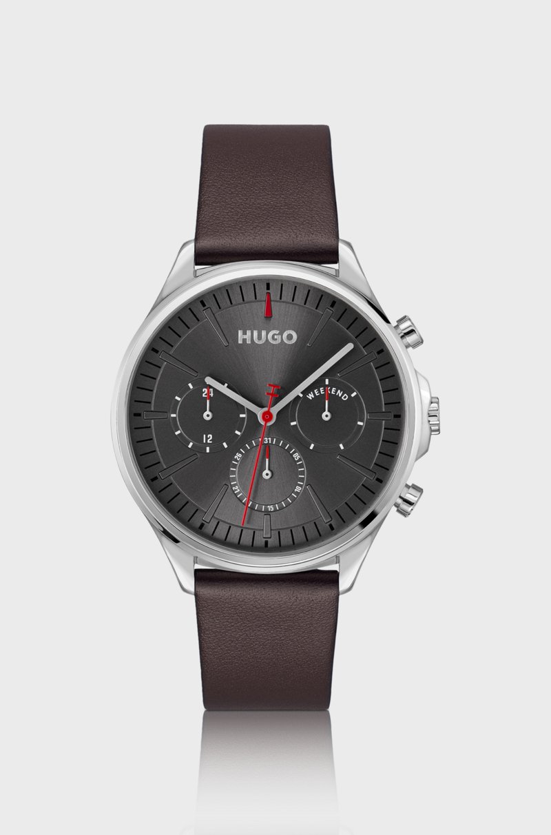 Hugo Boss Reloj Plateado Con Correa De Piel Marrón