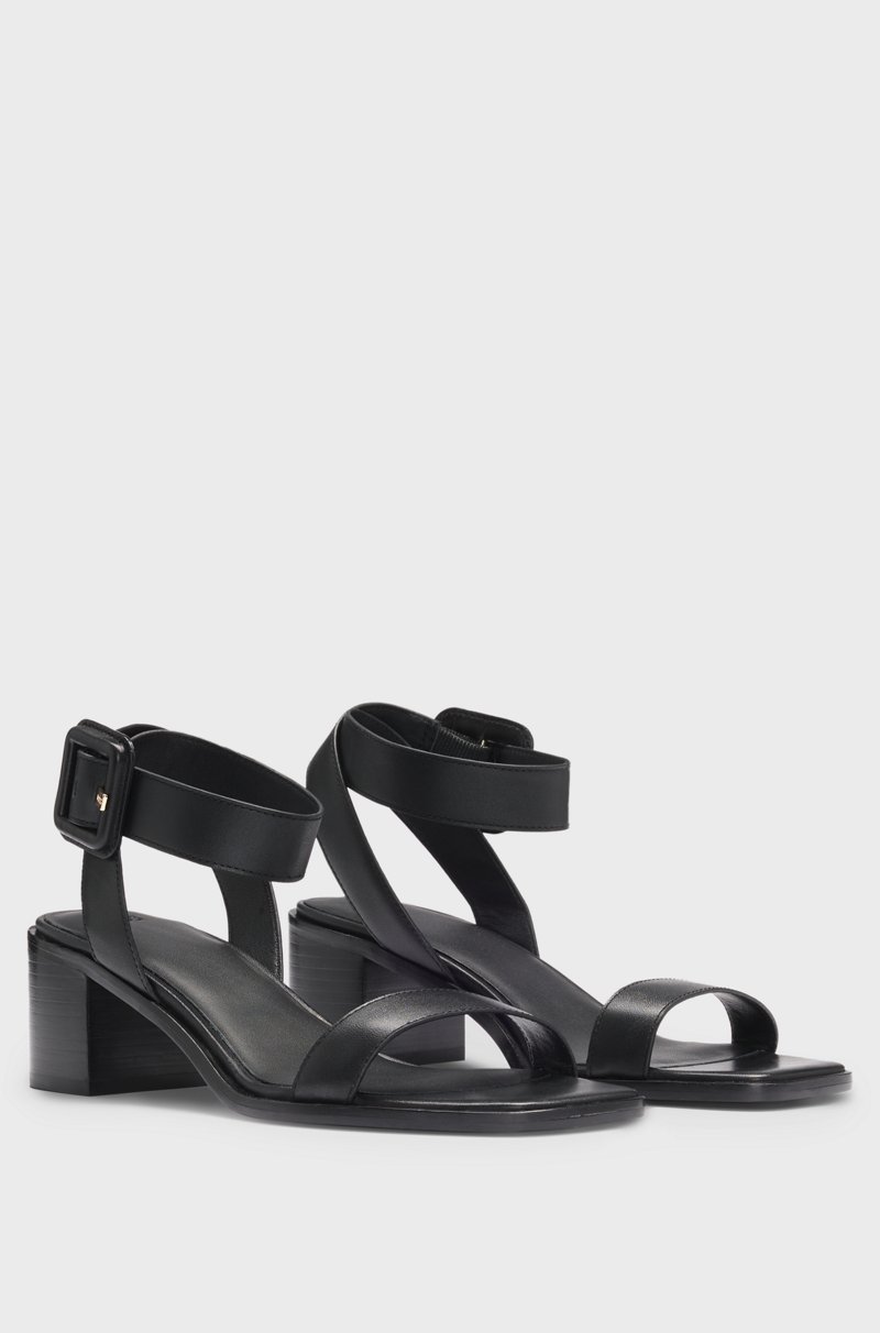 Hugo Boss Sandalias de piel con tacón en bloque