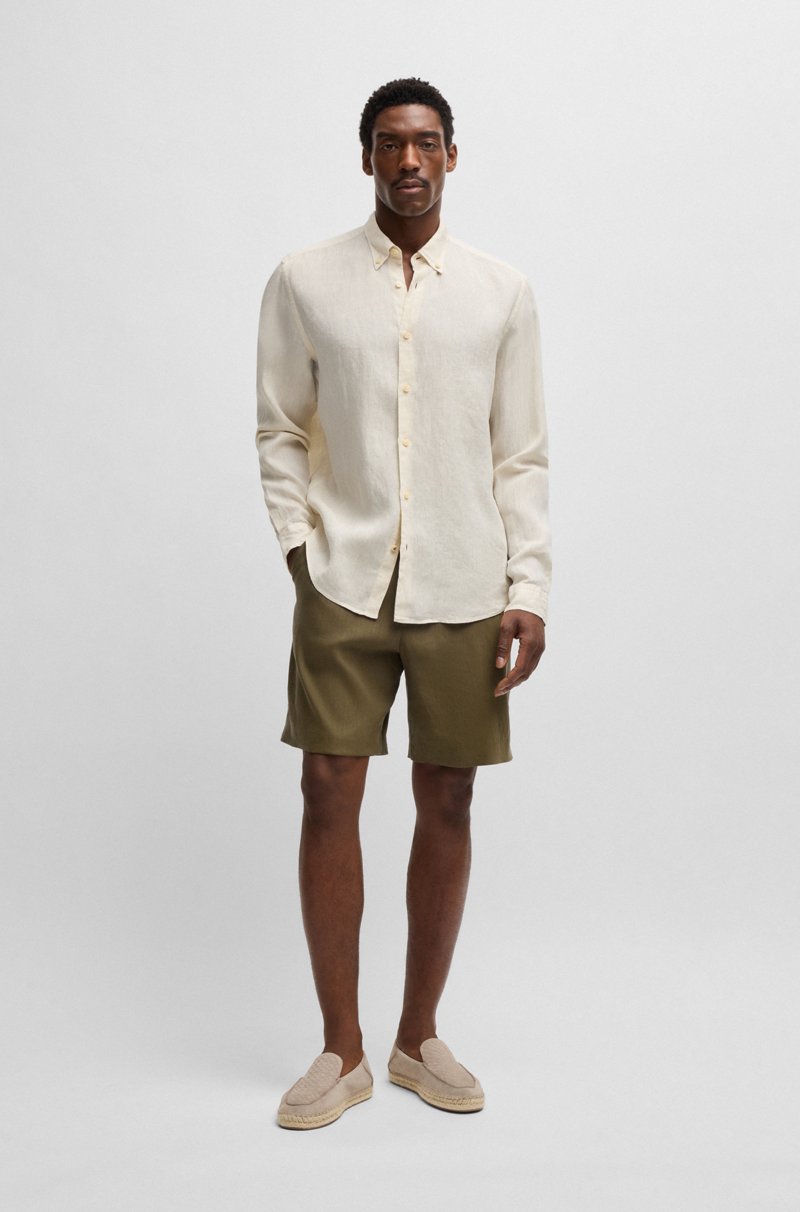 Hugo Boss Shorts Formales En Mezcla De Lino