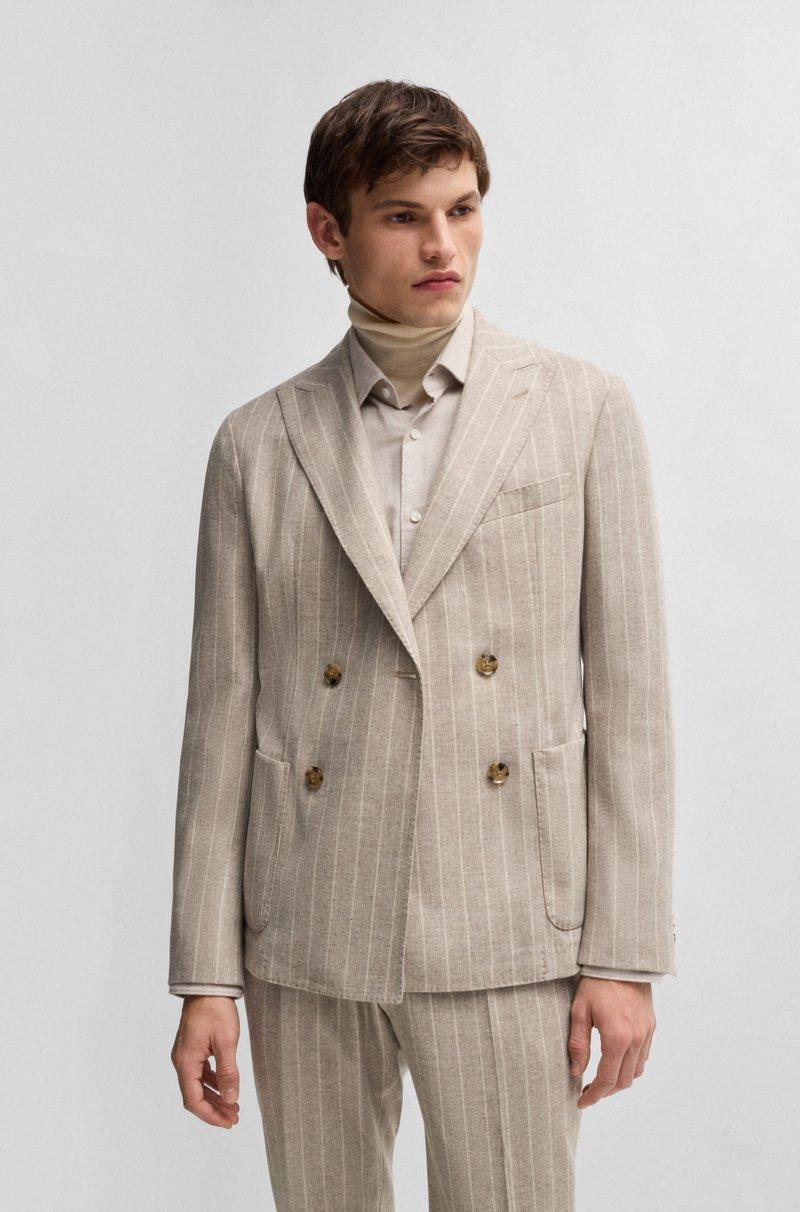 Hugo Boss Traje Slim Fit En Mezcla De Lana A Rayas