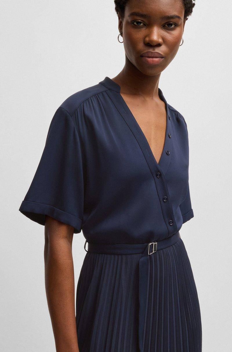 Hugo Boss Vestido Con Cinturón Y Falda Plisada