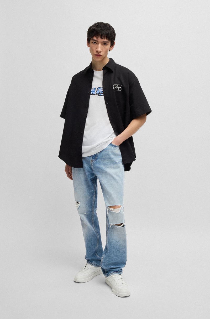 Hugo Boss Jeans Baggy Fit De Denim Azul Lavado A La Piedra