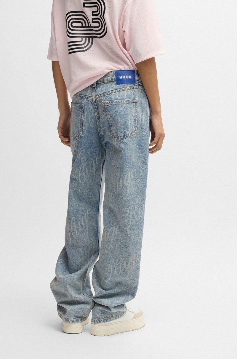Hugo Boss Jeans De Corte Recto En Denim Azul Con Logos Estampados