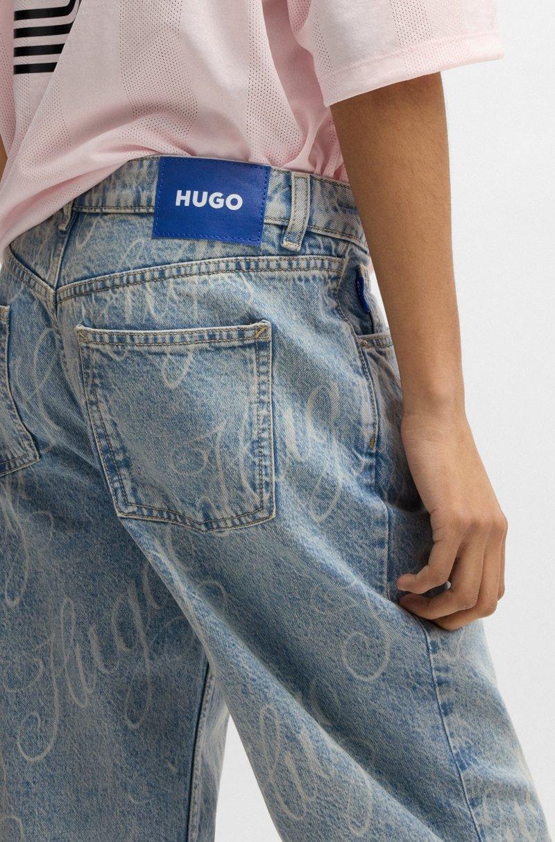 Hugo Boss Jeans De Corte Recto En Denim Azul Con Logos Estampados
