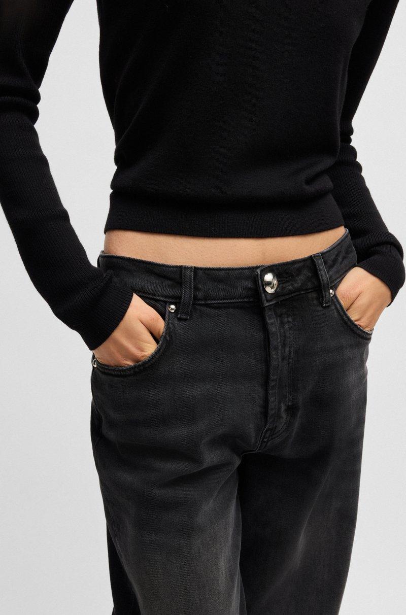 Hugo Boss Jeans De Corte Recto Y Talle Alto En Denim Elástico Negro