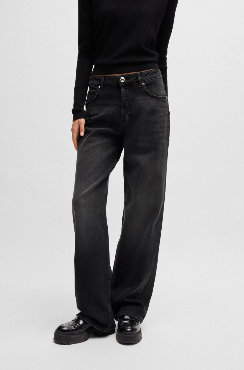 Hugo Boss Jeans de corte recto y talle alto en denim elástico negro