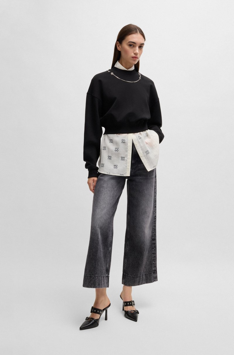 Hugo Boss Jeans De Pernera Ancha En Denim Rígido Negro