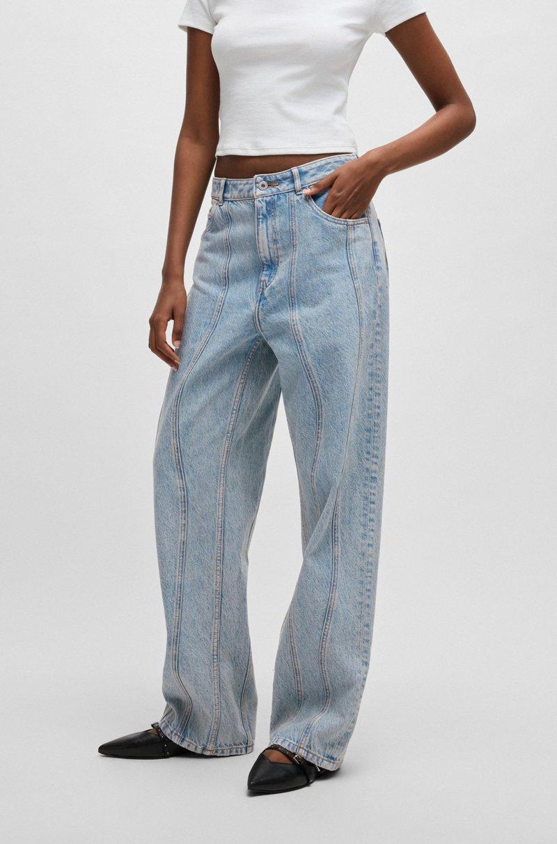 Hugo Boss Jeans loose fit en denim azul con costuras onduladas