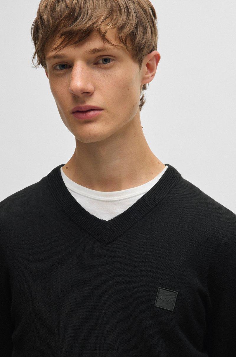 Hugo Boss Jersey Con Cuello En Pico Y Parche De Logo En Algodón Con Cashmere