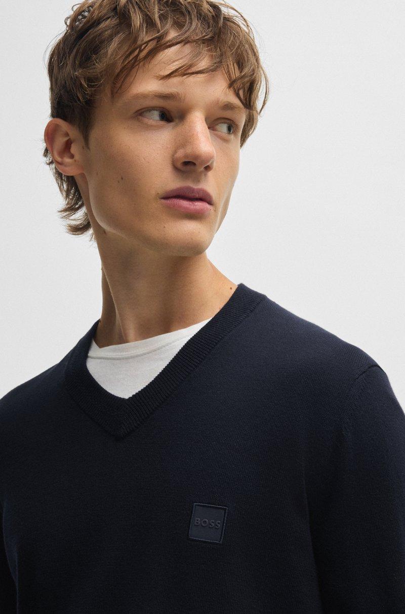 Hugo Boss Jersey Con Cuello En Pico Y Parche De Logo En Algodón Con Cashmere