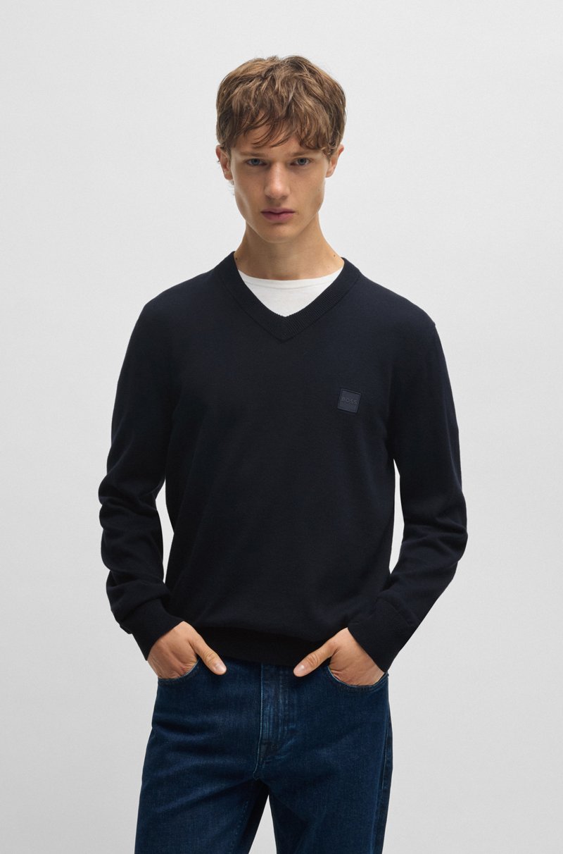 Hugo Boss Jersey con cuello en pico y parche de logo en algodón con cashmere