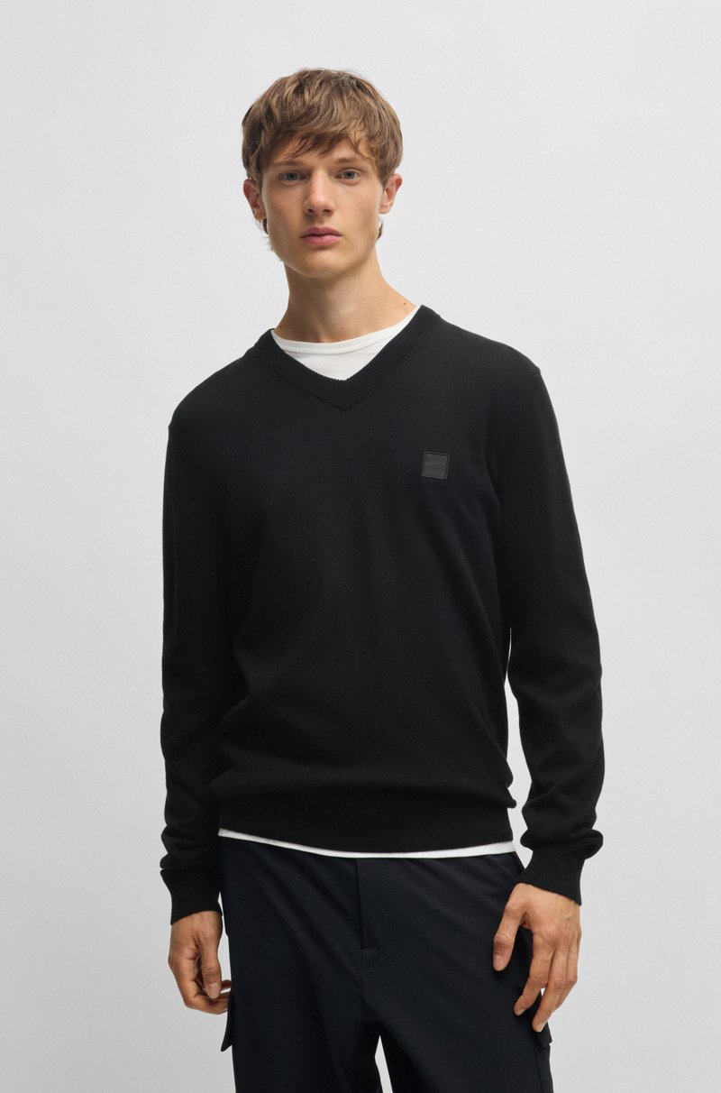 Hugo Boss Jersey con cuello en pico y parche de logo en algodón con cashmere