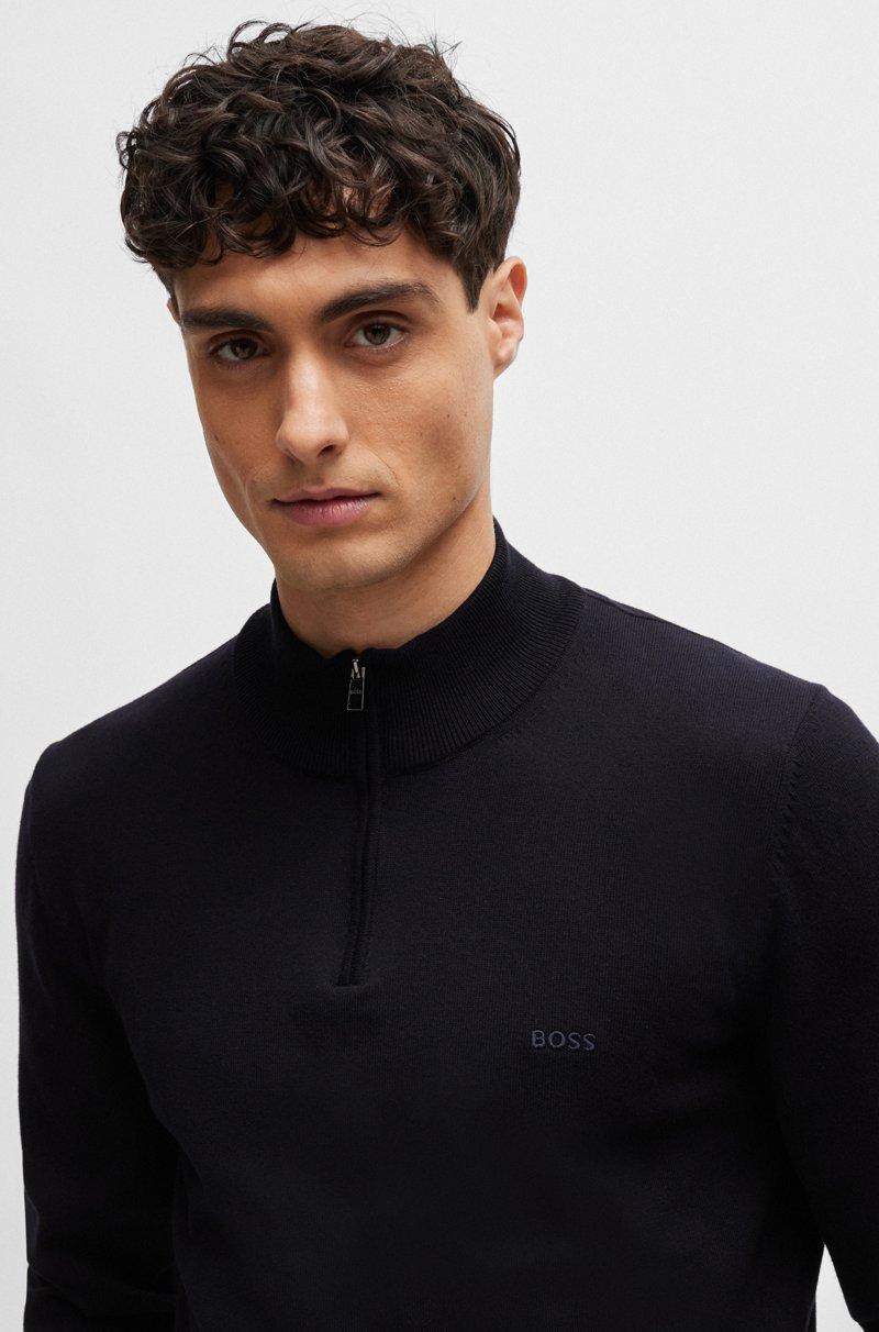 Hugo Boss Jersey De Algodón Con Cremallera En El Cuello Y Logo Bordado