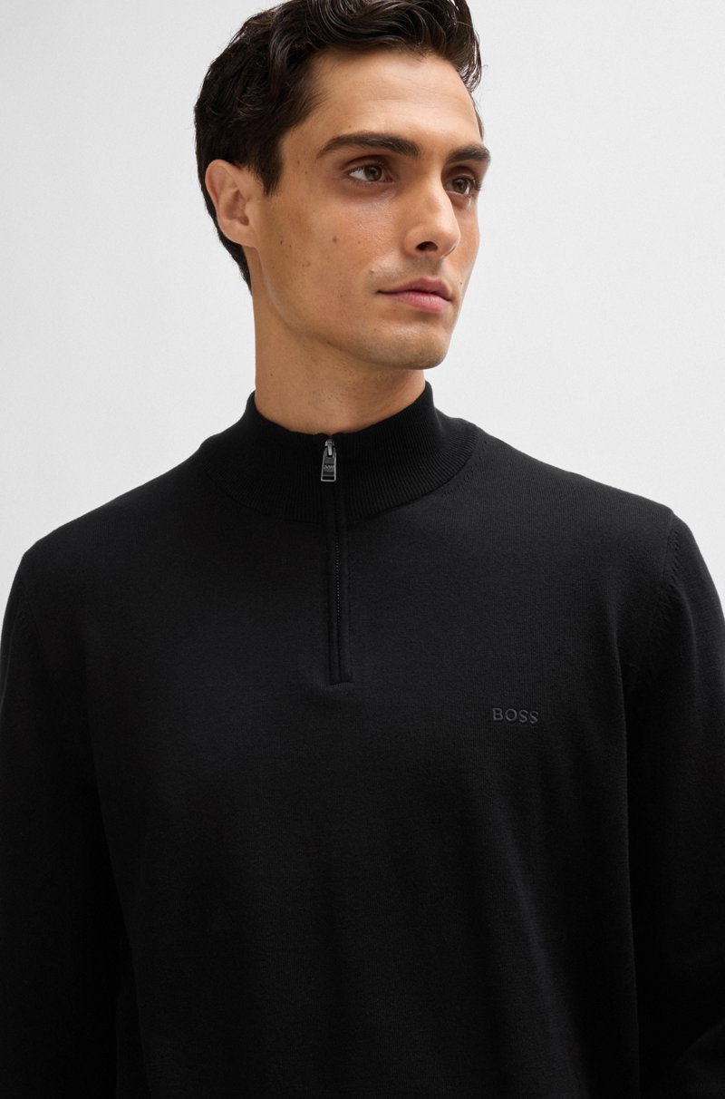 Hugo Boss Jersey De Algodón Con Cremallera En El Cuello Y Logo Bordado