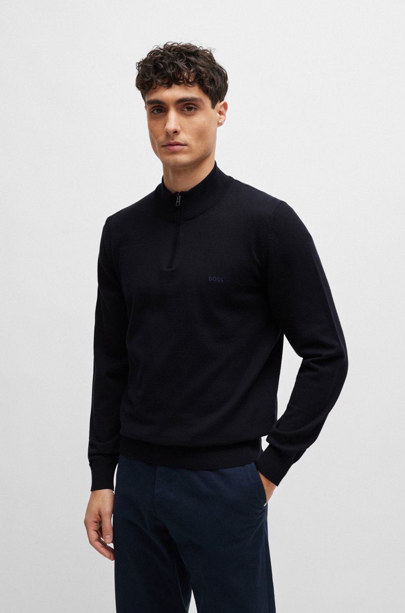 Hugo Boss Jersey de algodón con cremallera en el cuello y logo bordado