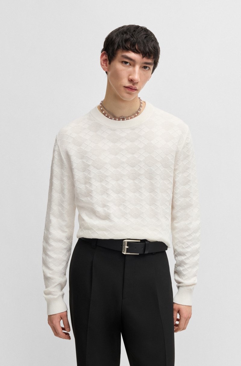 Hugo Boss Jersey de algodón con diseño romboidal tonal