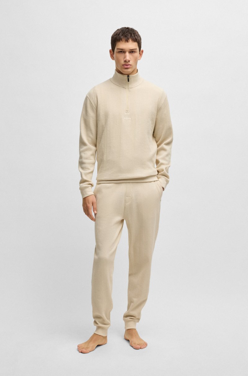 Hugo Boss Jersey De Algodón Con Estructura De Rejilla Y Cremallera En El Cuello