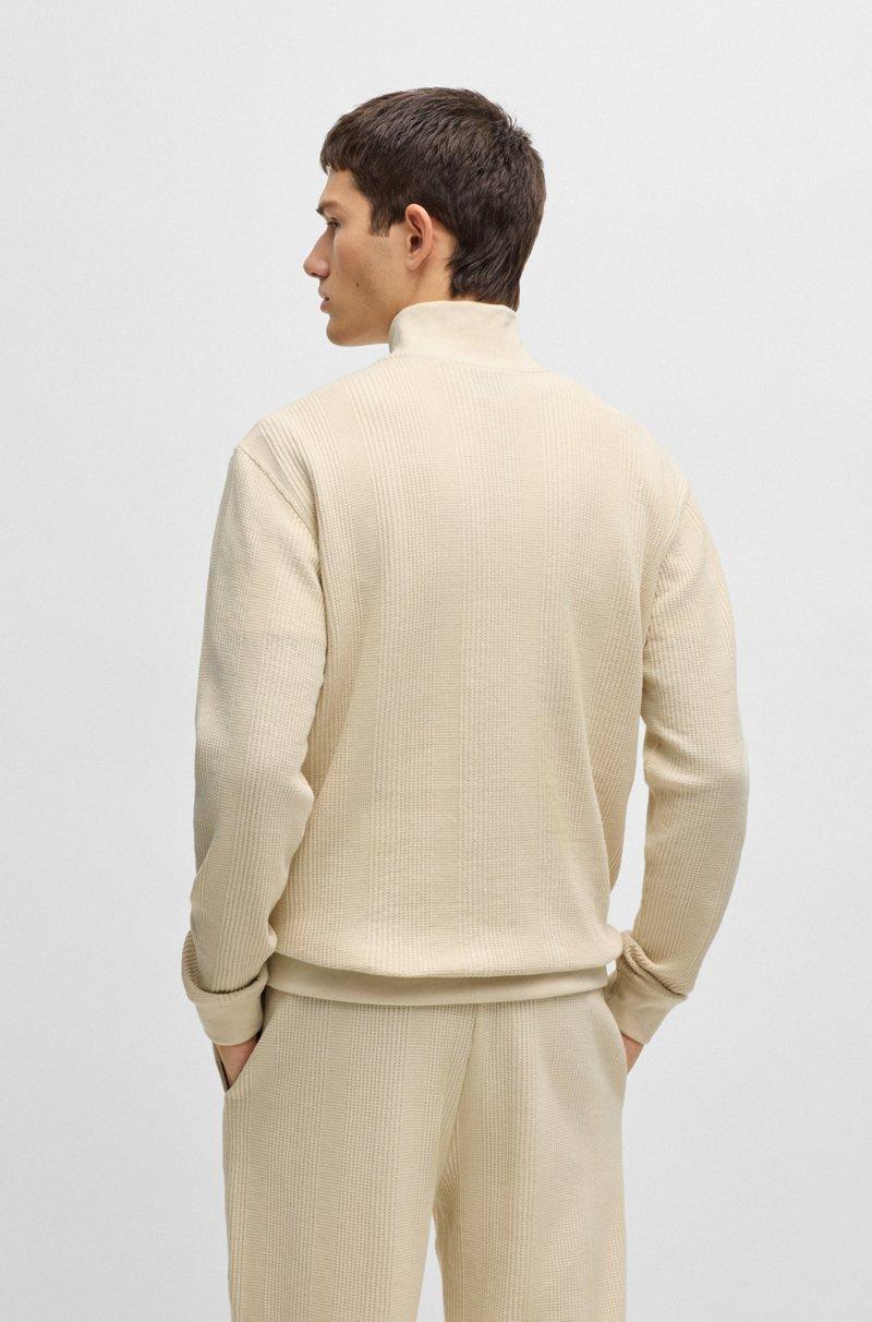 Hugo Boss Jersey De Algodón Con Estructura De Rejilla Y Cremallera En El Cuello