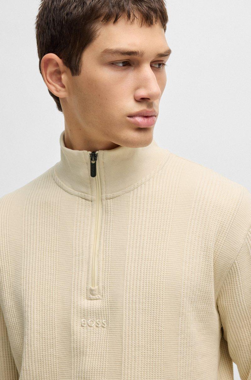 Hugo Boss Jersey De Algodón Con Estructura De Rejilla Y Cremallera En El Cuello