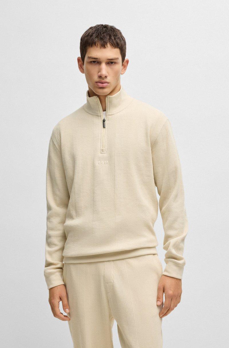 Hugo Boss Jersey de algodón con estructura de rejilla y cremallera en el cuello