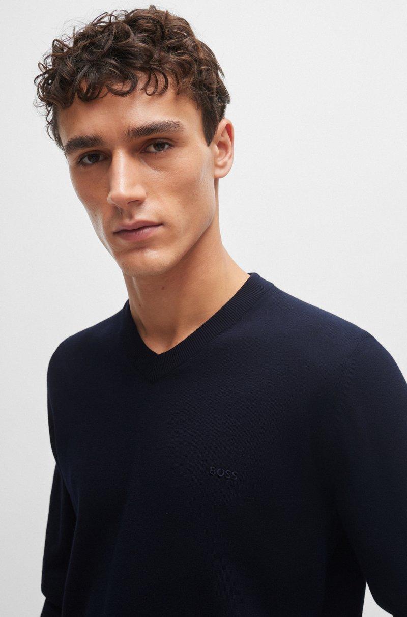 Hugo Boss Jersey De Algodón Puro Con Cuello En Pico Y Logo Bordado