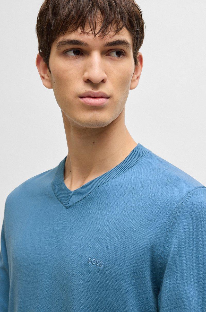 Hugo Boss Jersey De Algodón Puro Con Cuello En Pico Y Logo Bordado