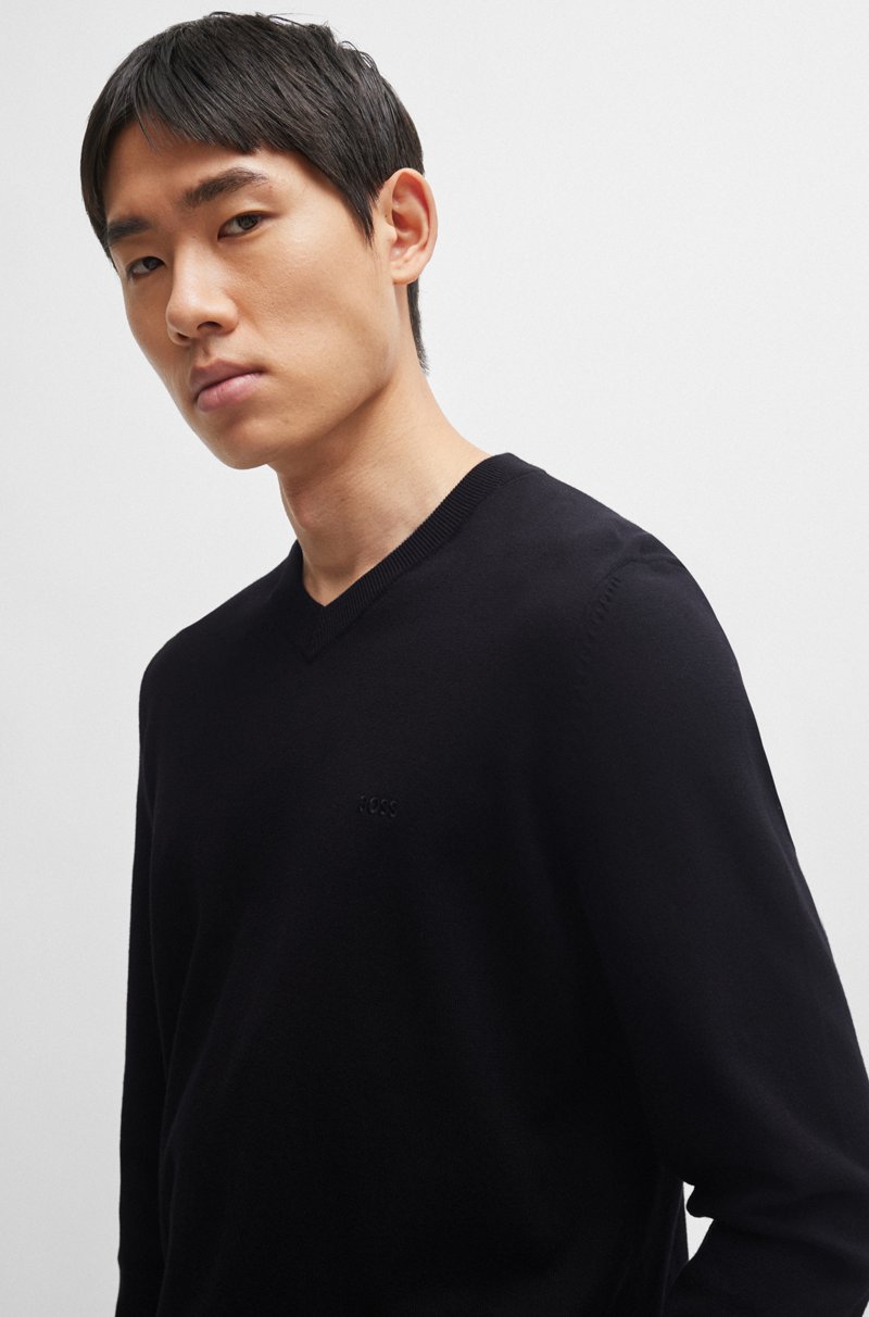 Hugo Boss Jersey De Algodón Puro Con Cuello En Pico Y Logo Bordado