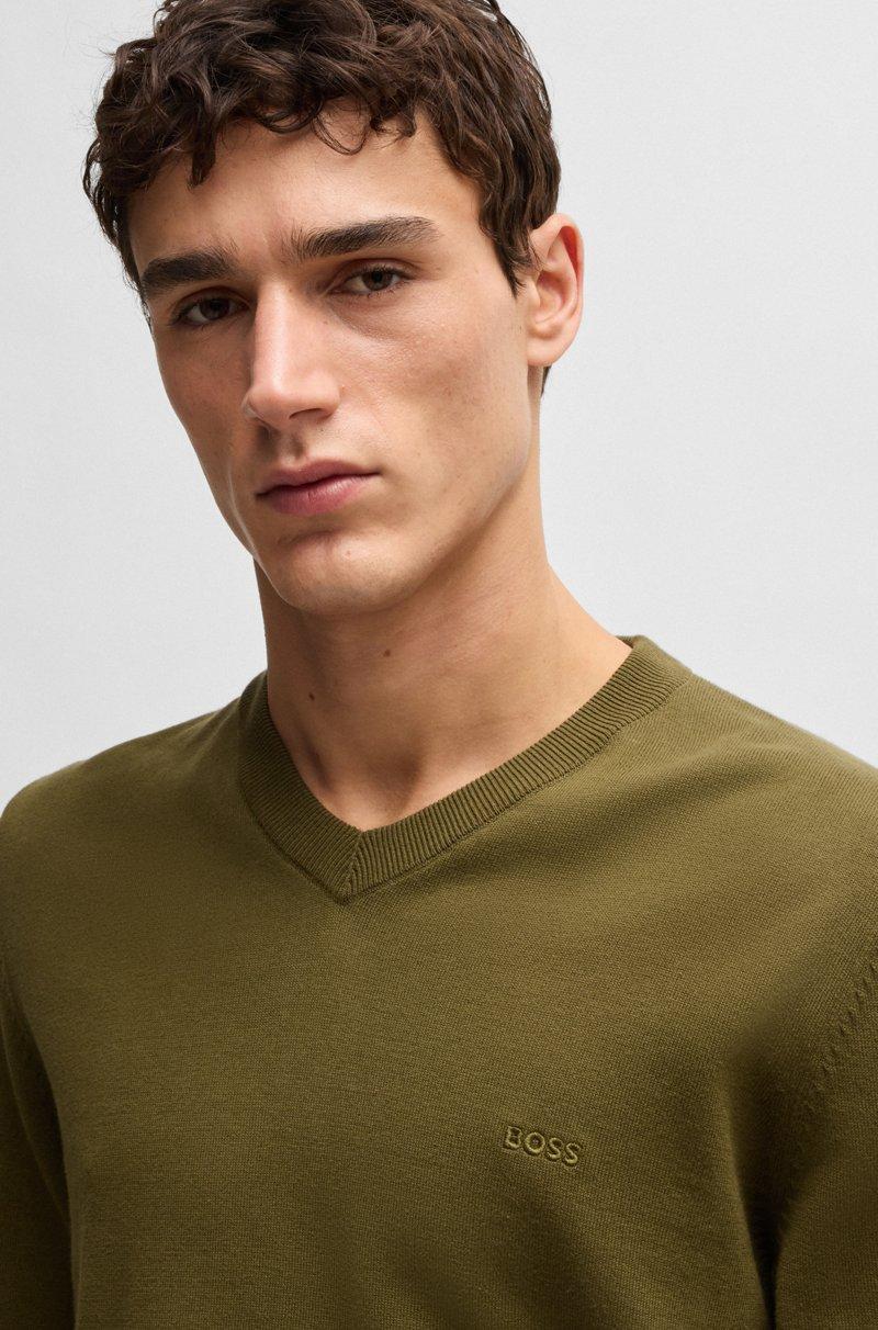 Hugo Boss Jersey De Algodón Puro Con Cuello En Pico Y Logo Bordado