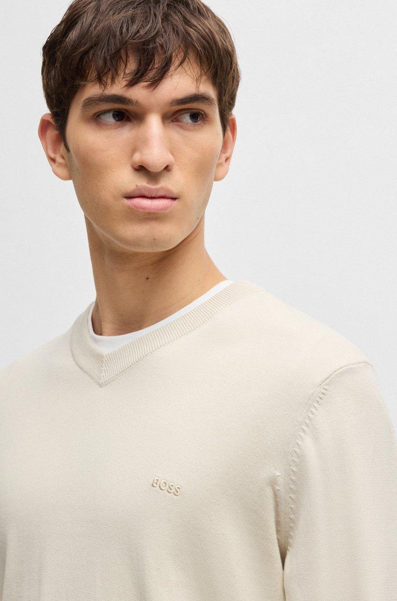 Hugo Boss Jersey De Algodón Puro Con Cuello En Pico Y Logo Bordado