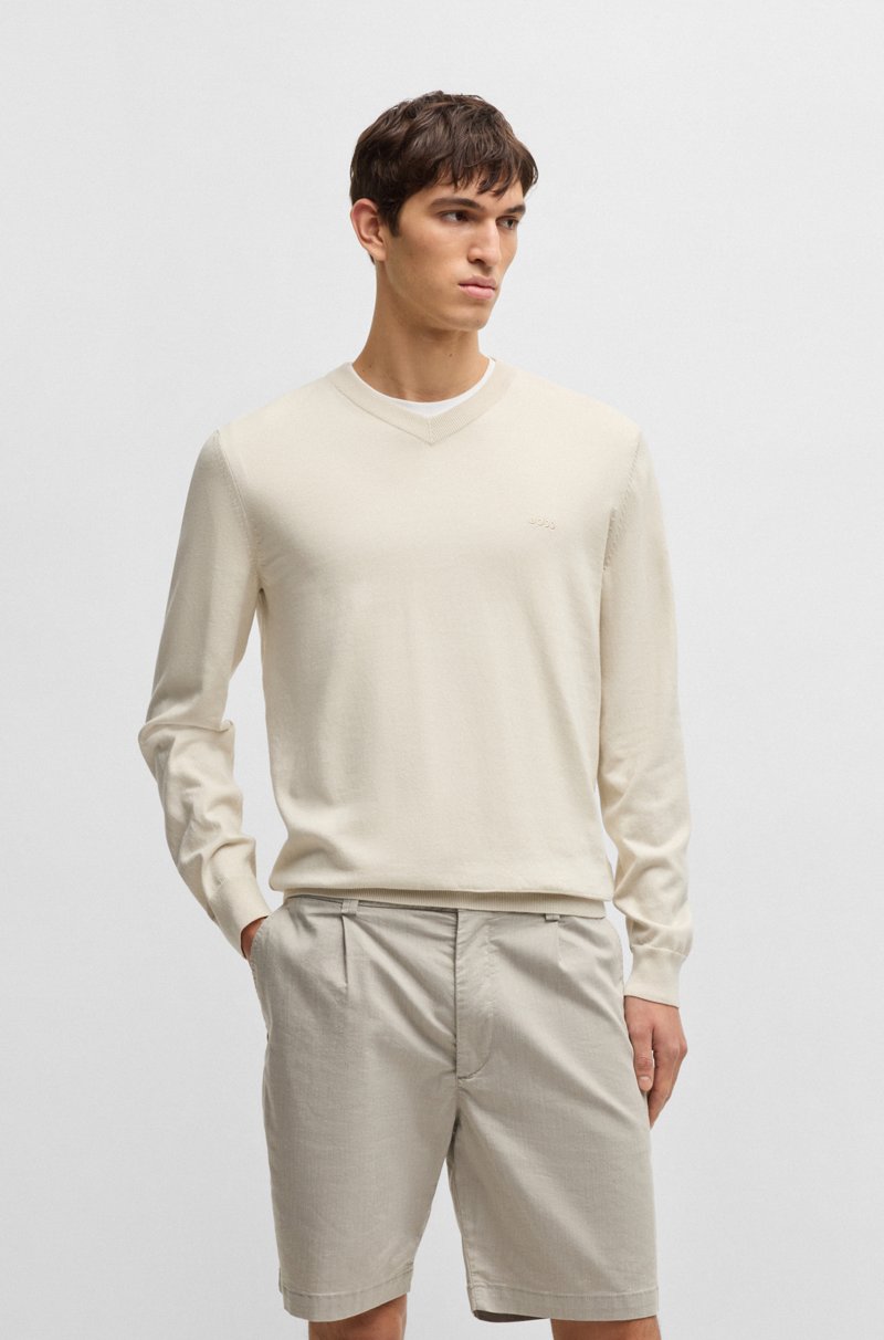 Hugo Boss Jersey de algodón puro con cuello en pico y logo bordado