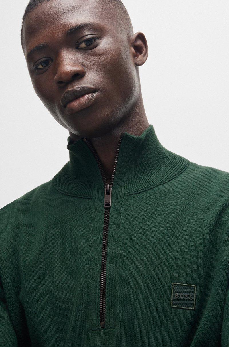 Hugo Boss Jersey De Algodón Y Cashmere Con Cuello Con Cremallera Y Parche Con Logo