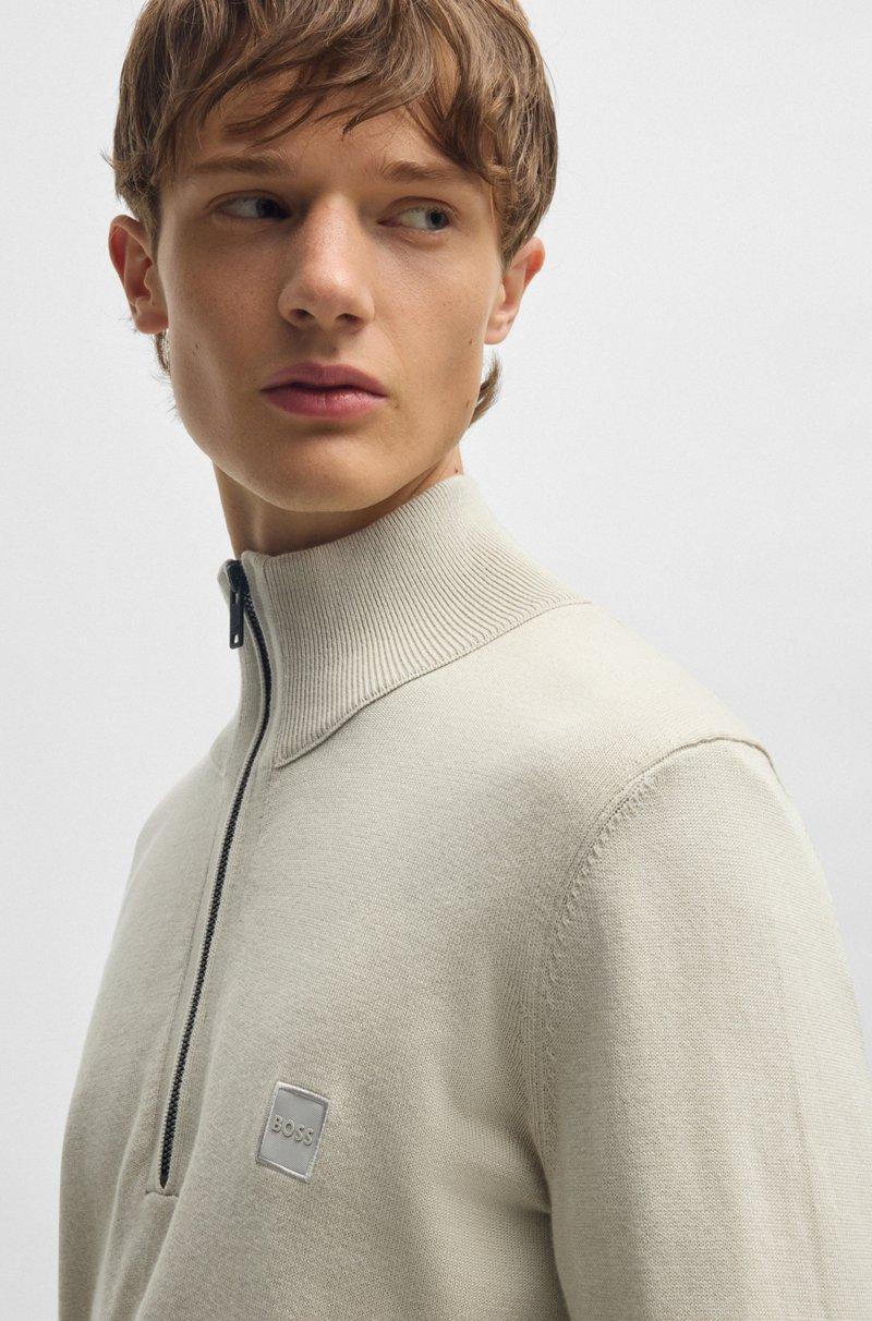 Hugo Boss Jersey De Algodón Y Cashmere Con Cuello Con Cremallera Y Parche Con Logo