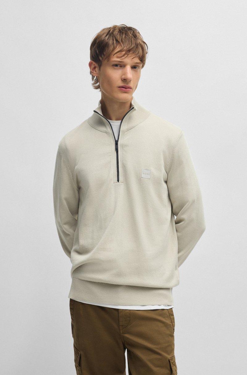 Hugo Boss Jersey de algodón y cashmere con cuello con cremallera y parche con logo