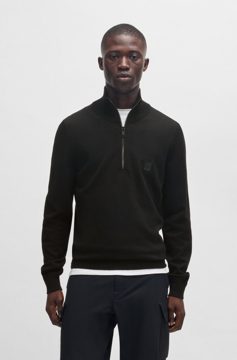 Hugo Boss Jersey de algodón y cashmere con cuello con cremallera y parche con logo