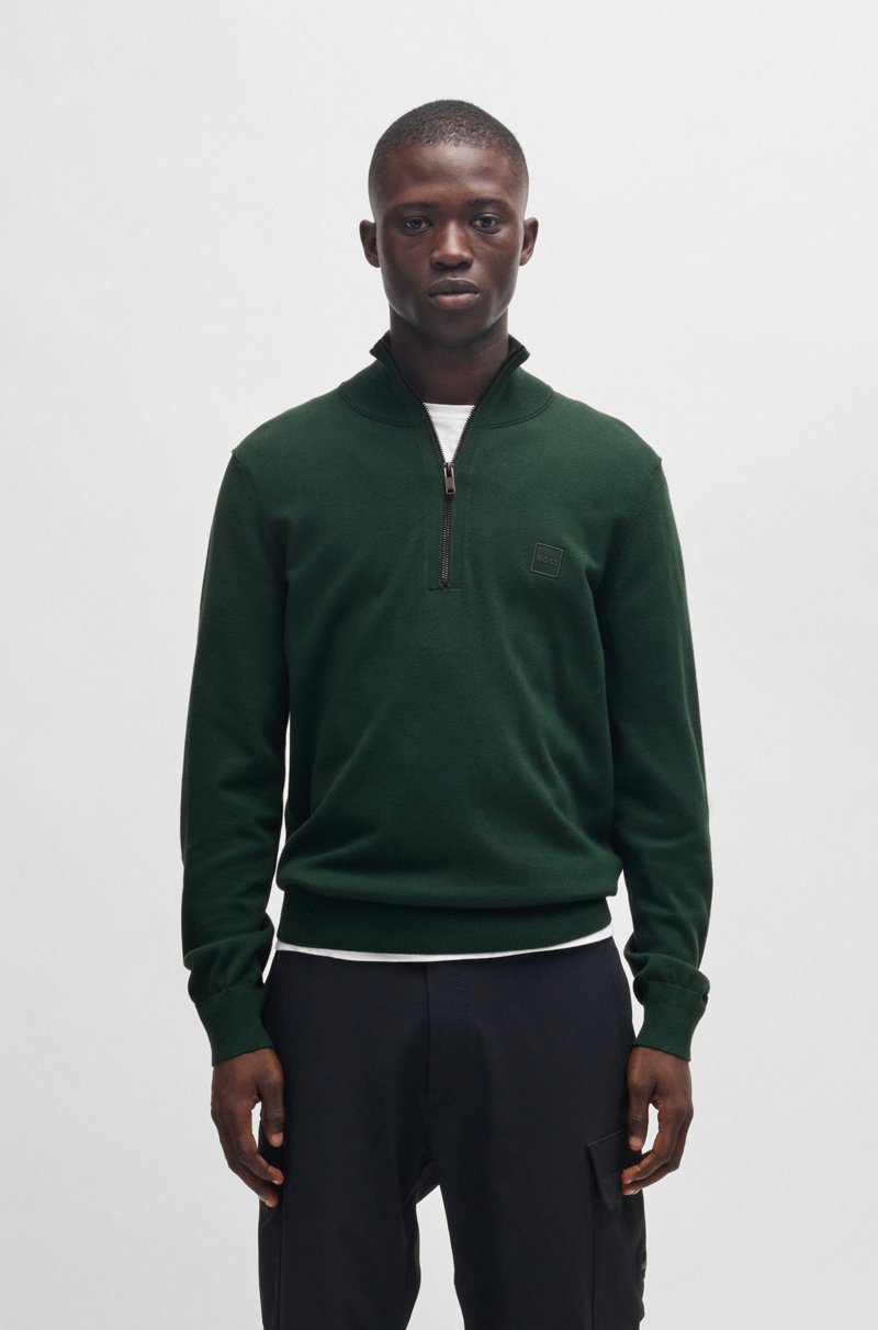 Hugo Boss Jersey De Algodón Y Cashmere Con Cuello Con Cremallera Y Parche Con Logo